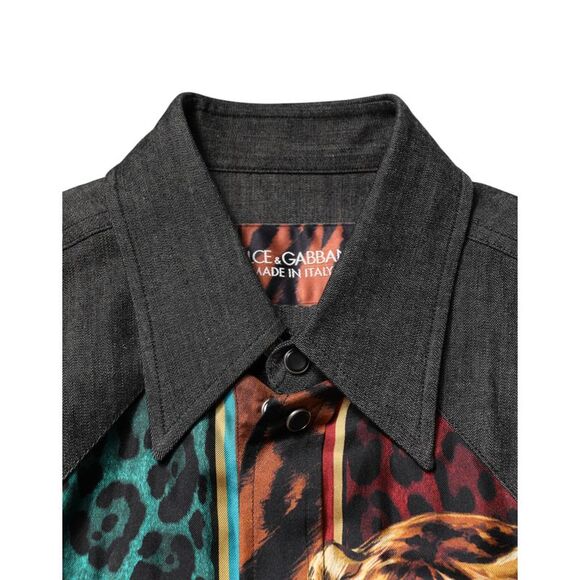 Dolce & Gabbana Multicolor Tiger Leopard Print Silk Men Men's Shirt